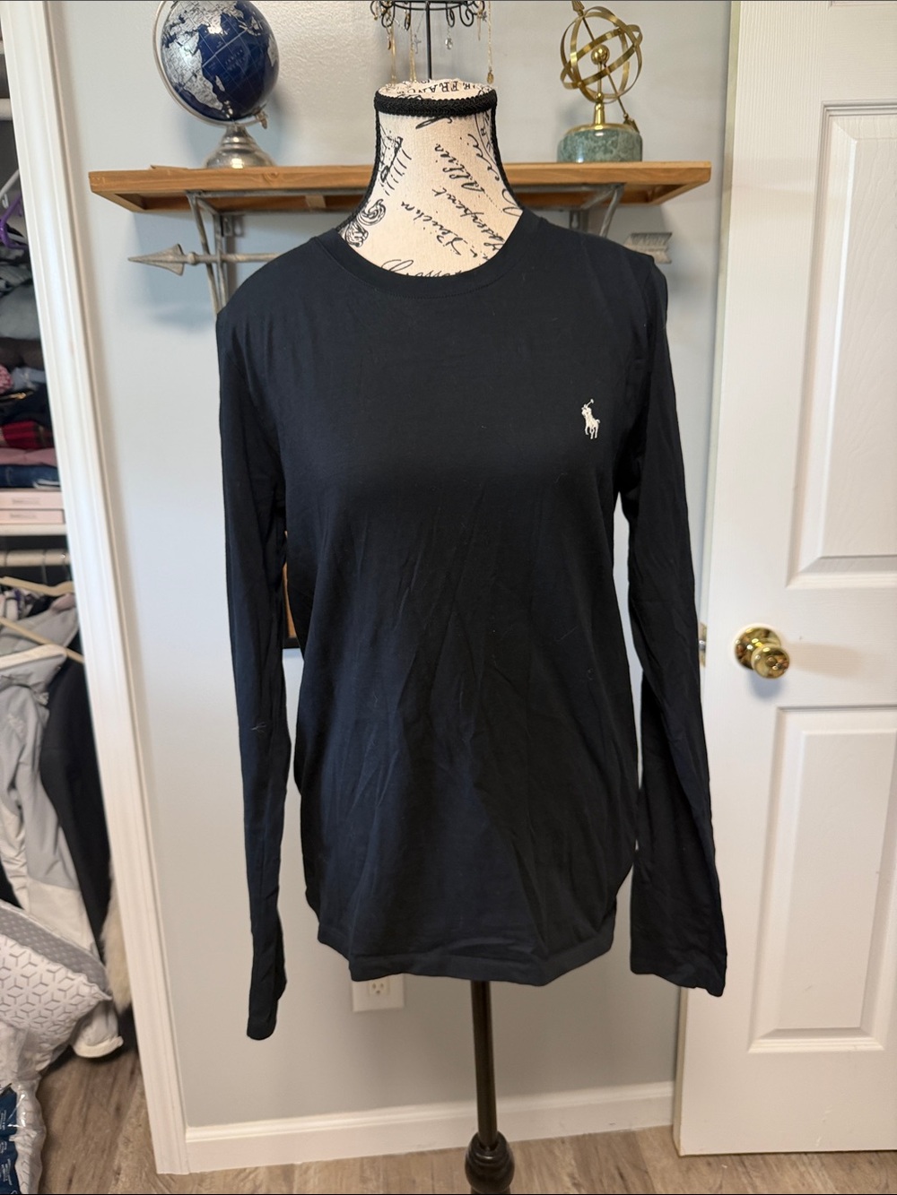 Ralph Lauren Black Long Sleeve Crew with White Polo Pony